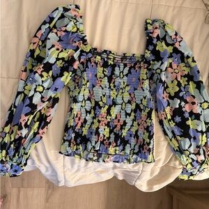 Free People Ariana Print Smocked Elastic Top
